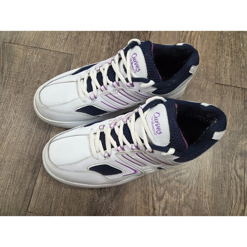 Curves for Women Sneakers Toning Fitness Shoes White Purple Leather - Size 8 - Picture 2 of 11